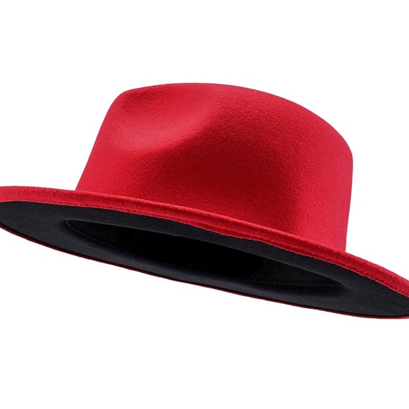 FALETO Two Tone Red Bottom Wide Brim Wool Felt Fedora Hat Panama Hat for Men - Picture 5 of 8